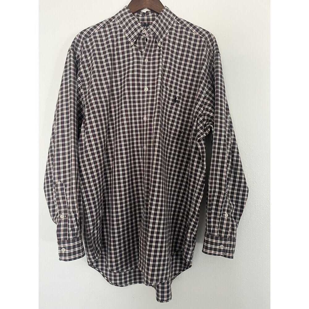 Ralph Lauren Men’s Large L Big Shirt Thick Cotton Blue Plaid Long Sleeve Shirt